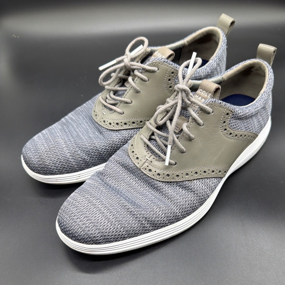 Cole Haan Grand.OS Men Grey Knit Leather Wingtip Oxford Sneakers C31346 Size 8.5